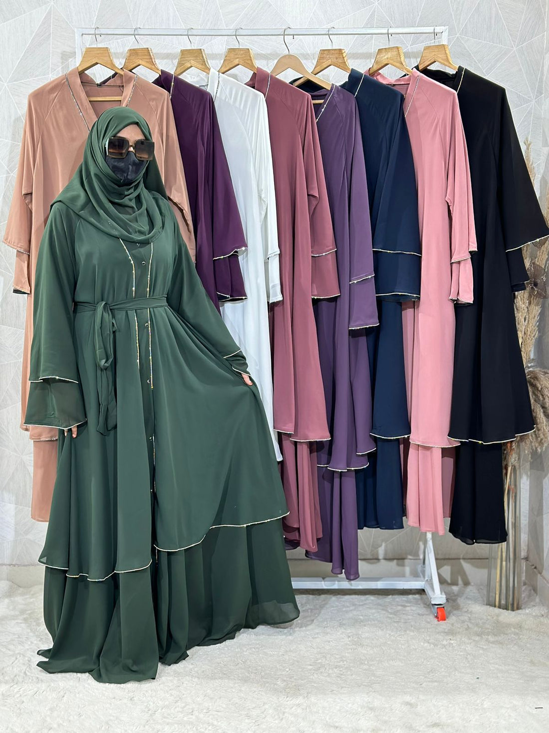 Dark Green Royal Elegance Front Open Abaya