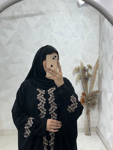 Black Dubai Style Embroidered Kaftan Abaya