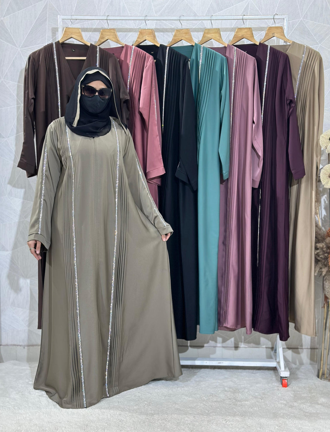 Plated Stone Lace Abaya
