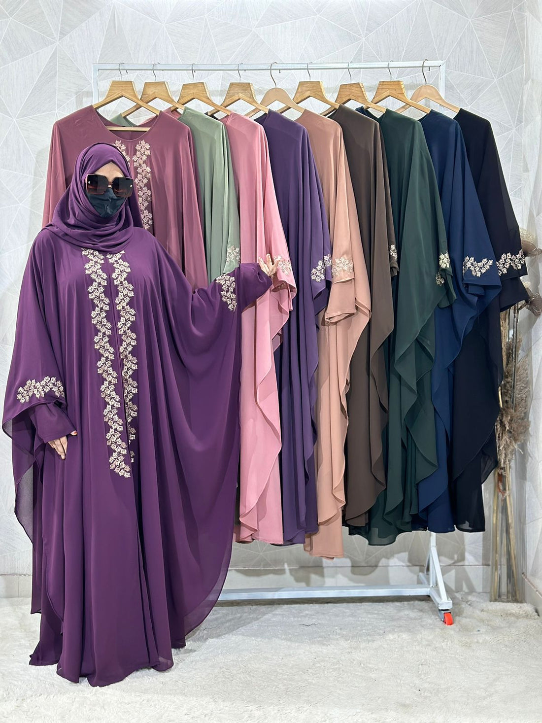 Purple Dubai Style Embroidered Kaftan Abaya