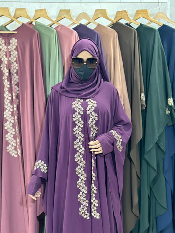 Purple Dubai Style Embroidered Kaftan Abaya