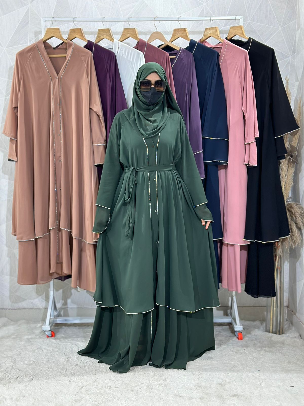 Dark Green Royal Elegance Front Open Abaya