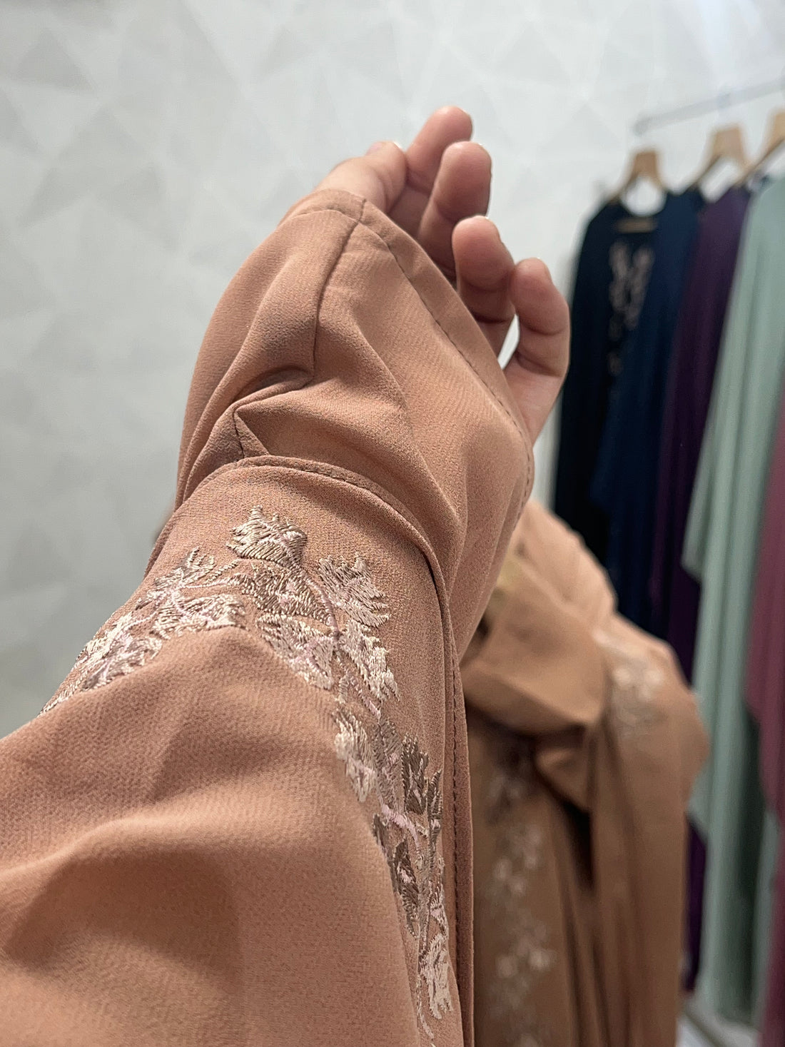 Tan Dubai Style Embroidered Kaftan Abaya