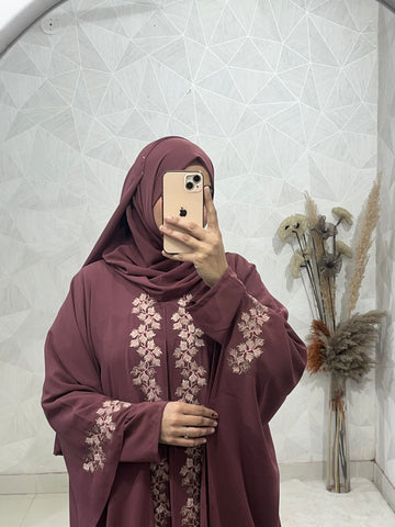 Maroon Dubai Style Embroidered Kaftan Abaya