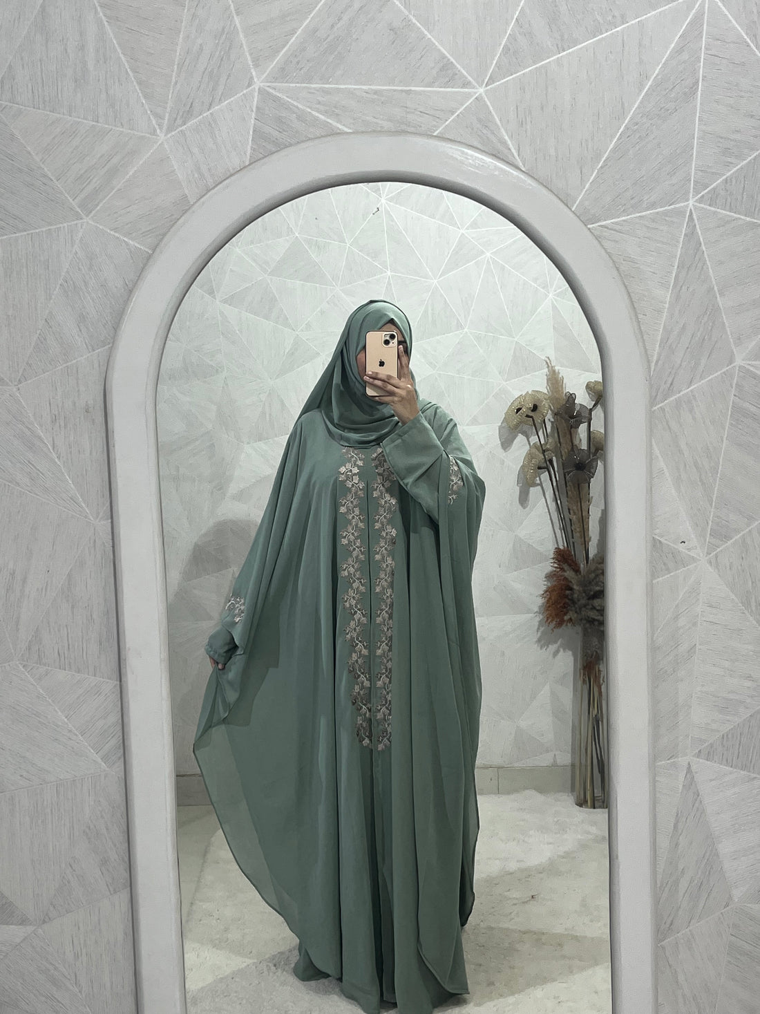 Teal Dubai Style Embroidered Kaftan Abaya