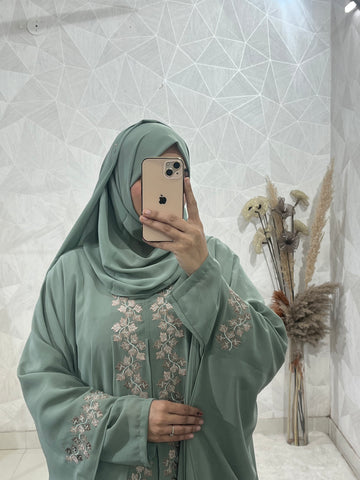 Teal Dubai Style Embroidered Kaftan Abaya