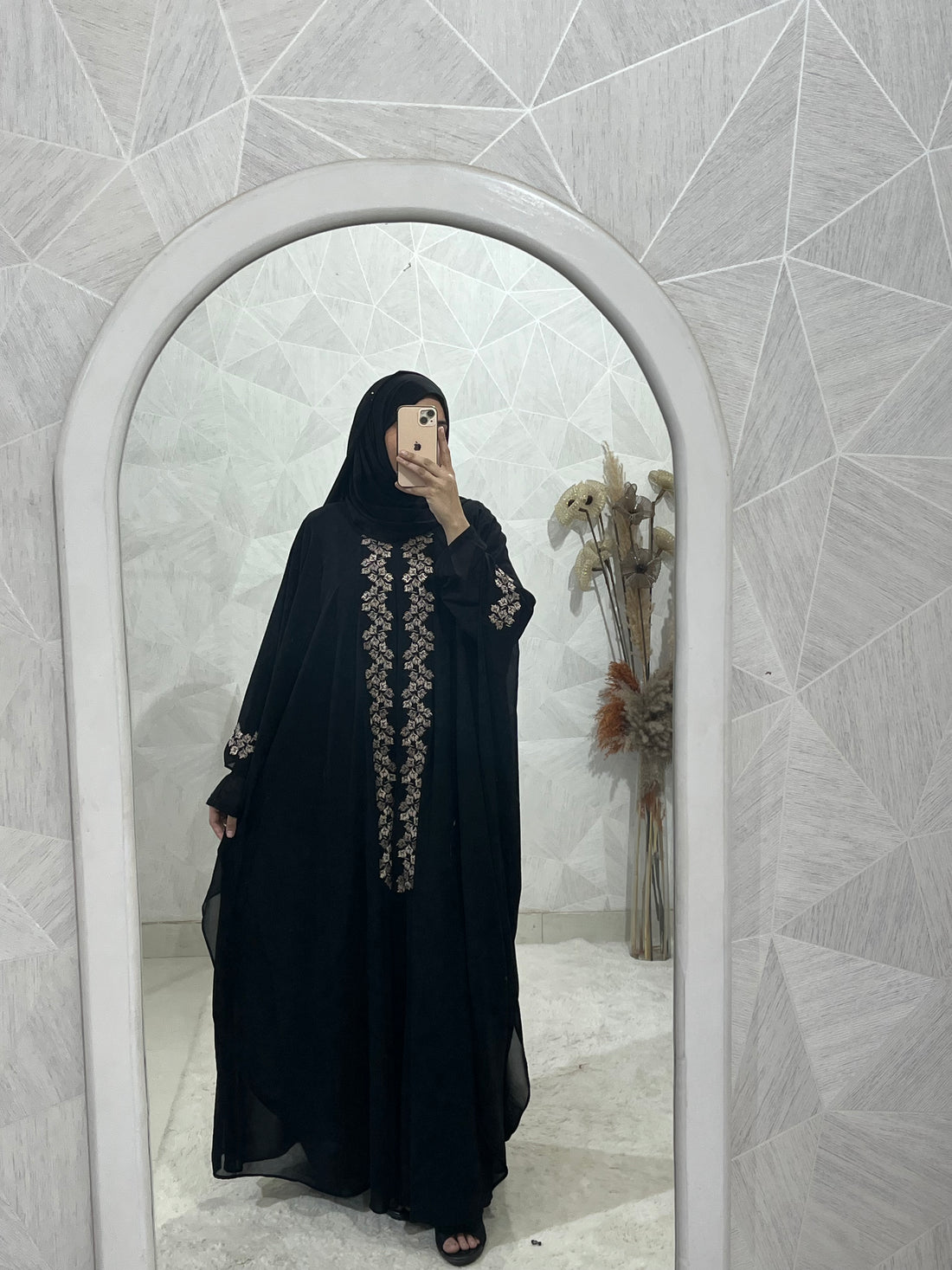 Black Dubai Style Embroidered Kaftan Abaya