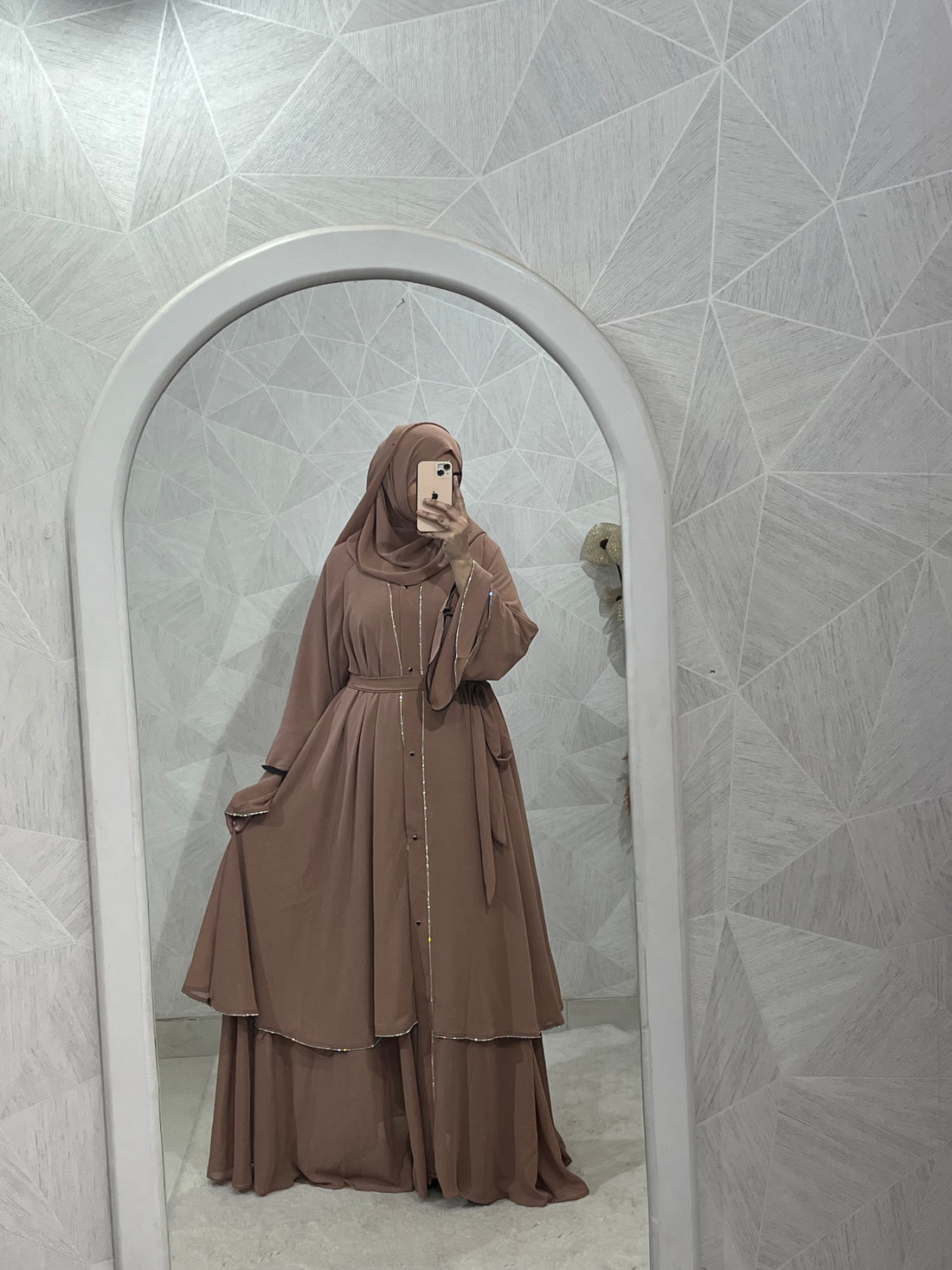 Peach Royal Elegance Front Open Abaya