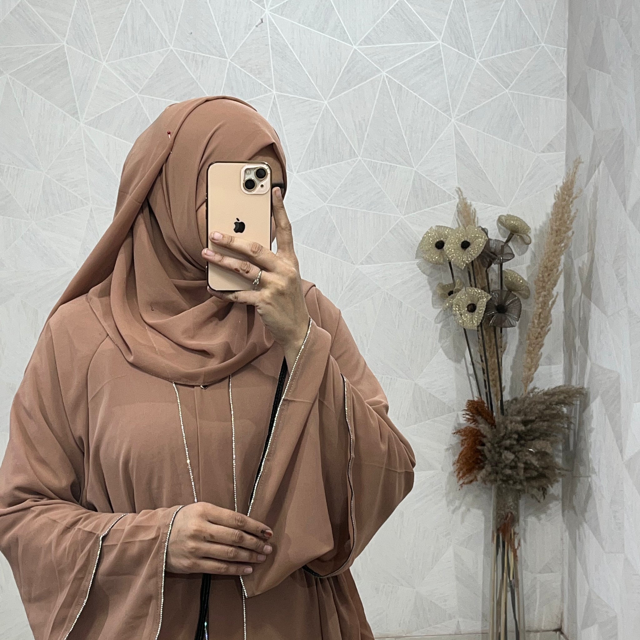 Peach Royal Elegance Front Open Abaya