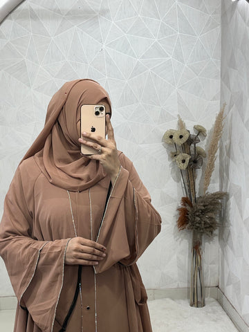 Peach Royal Elegance Front Open Abaya