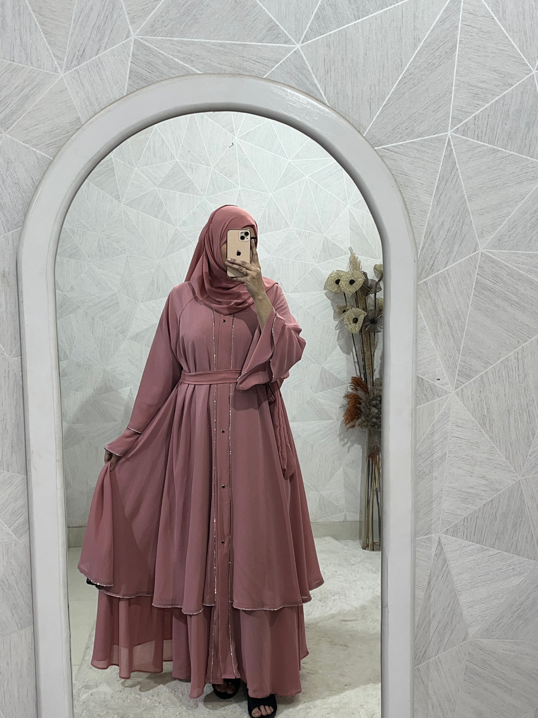 Pink Royal Elegance Front Open Abaya