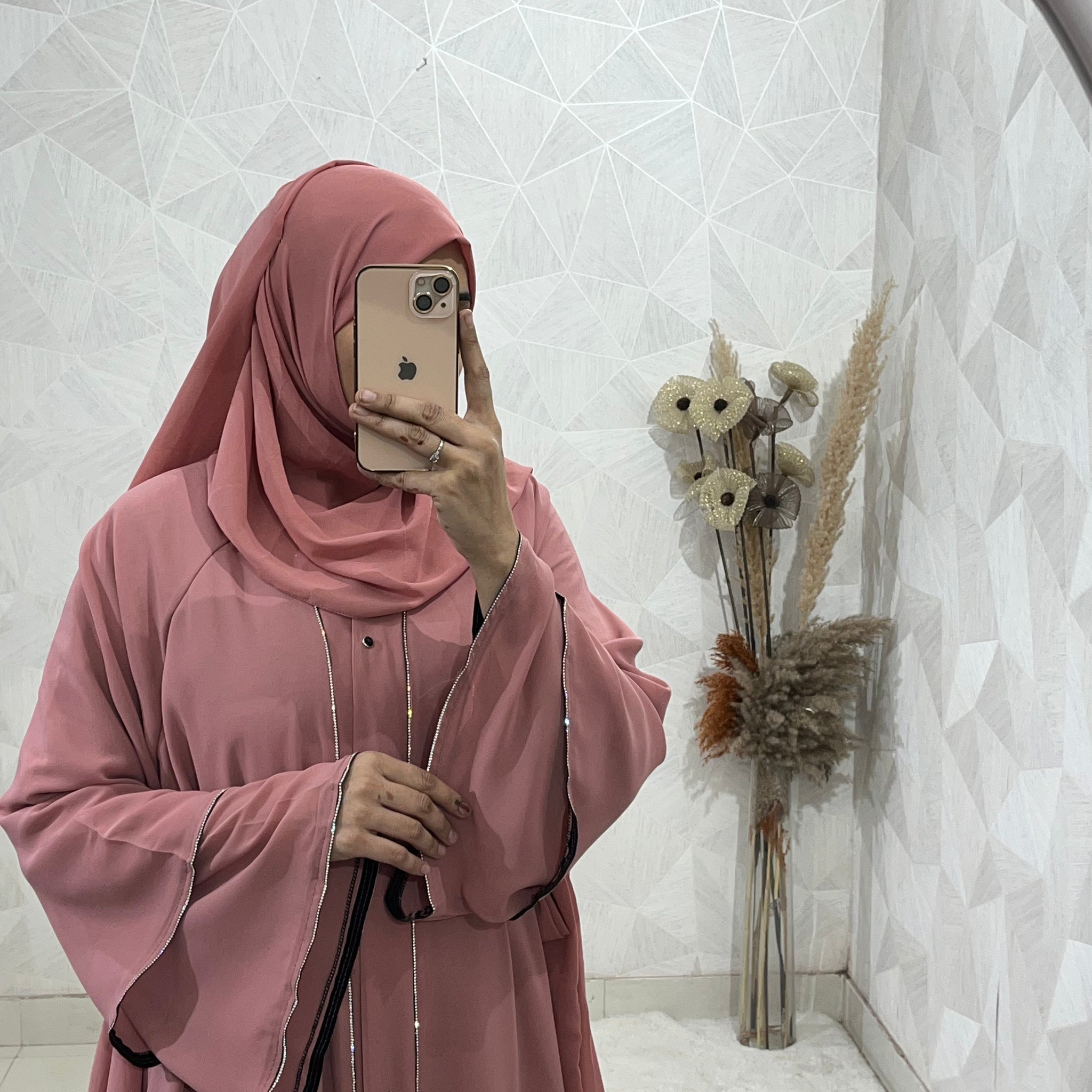 Pink Royal Elegance Front Open Abaya